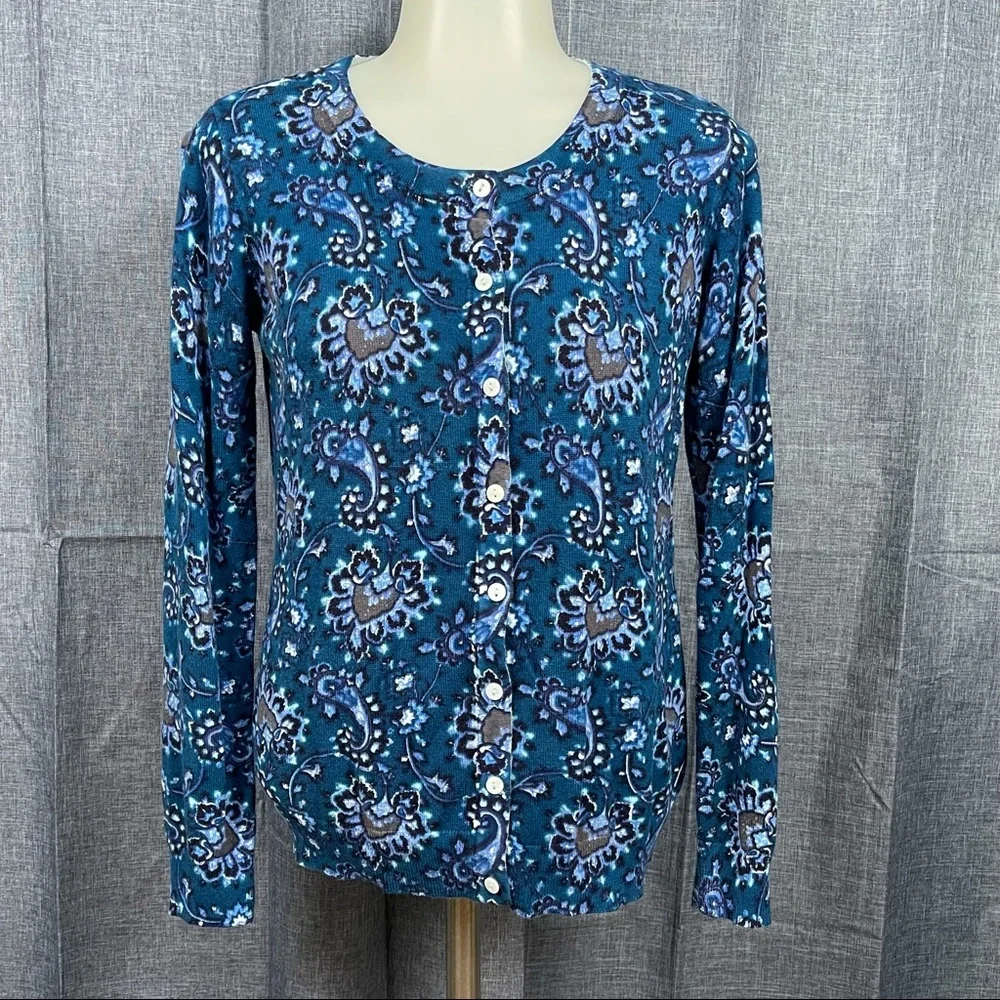 Ladies LAURA SCOTT Blue Paisley Printed Button Front Cardigan S